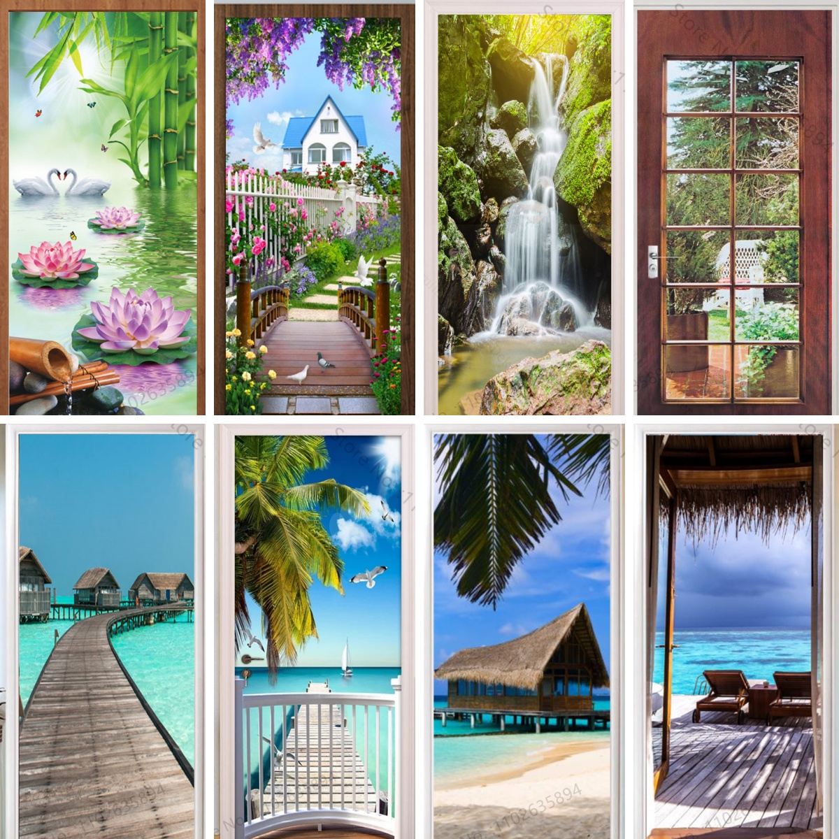 Natural Scenery Beach Waterfal - Full Cover Adhesive ulasan dan harga